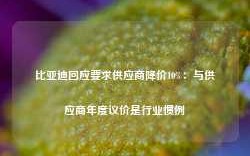 比亚迪回应要求供应商降价10%：与供应商年度议价是行业惯例